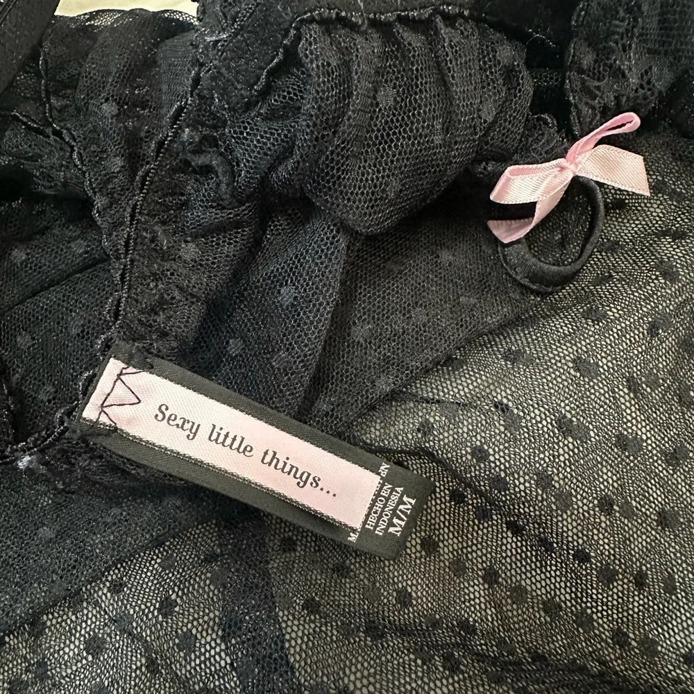 Victoria's Secret Black Lace Chemise with Pink Bows
